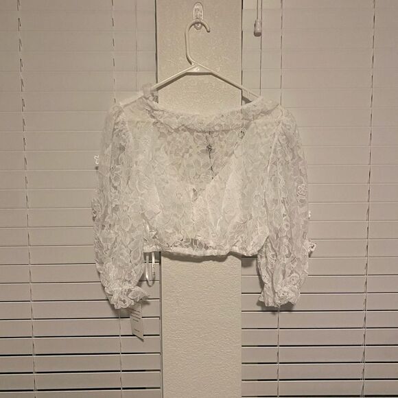 NWT For Love and Lemons Loretta Cropped Blouse - Picture 7 of 8